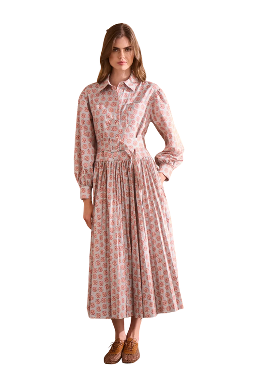 Randolph Dress in Dark Rose Bird Block