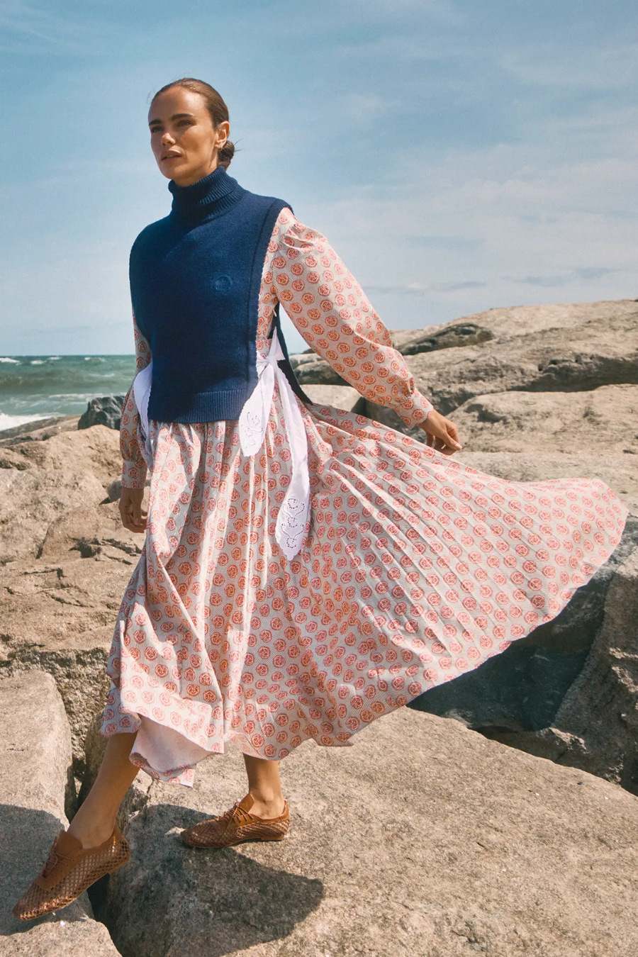 Randolph Dress in Dark Rose Bird Block