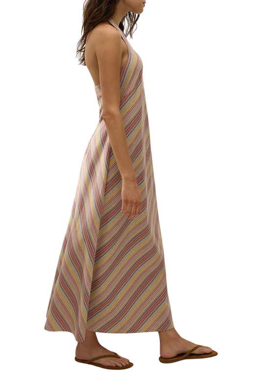 Jone Midi Dress in Agua Stripe/Mustard