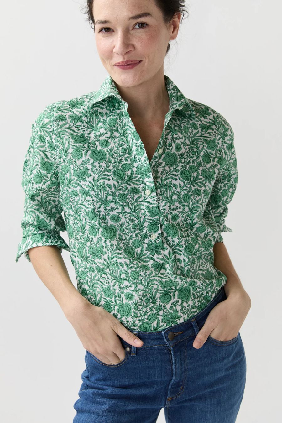 Tomboy Popover Shirt in Green Sambourne Liberty Fabric