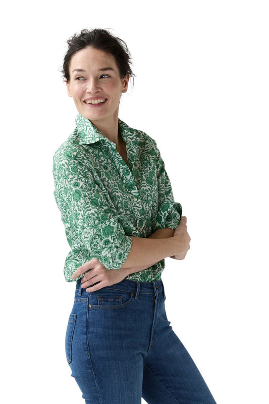 Tomboy Popover Shirt in Green Sambourne Liberty Fabric