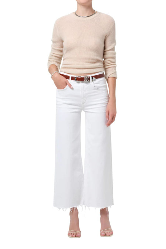 Lyra Wide Leg Crop Raw Hem in Soft White