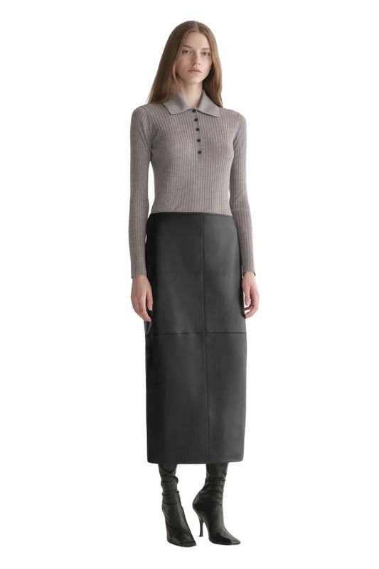 Marta Leather Midi Skirt in Black