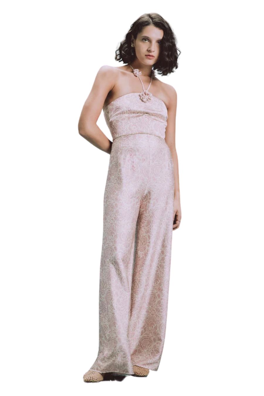 Raha Pants in Printed Silk Pink