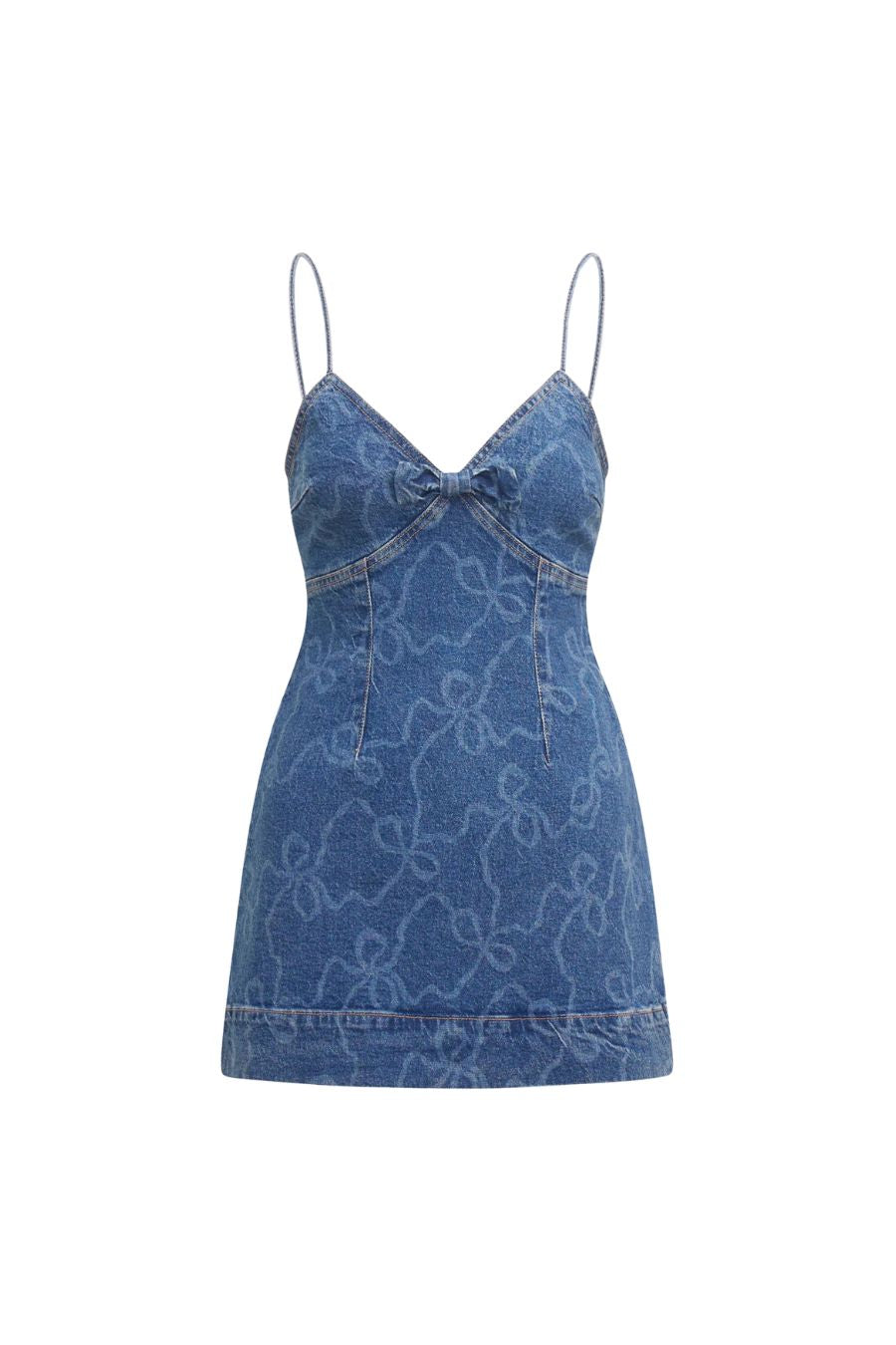 Solina Denim Bow Mini Dress in Bow Chambray