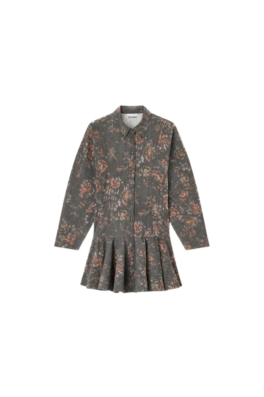 Printed Stretch Cotton Buttoned Mini Dress in Phantom