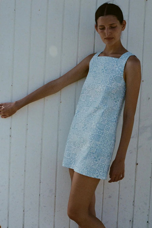 Classic Mini Shift Dress in Blue Check