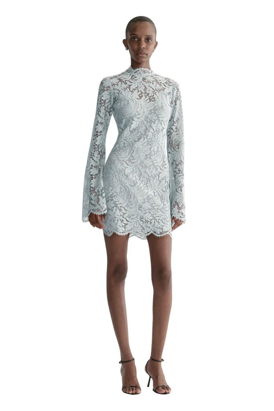 Eden Lace Mini Dress in Slate Blue