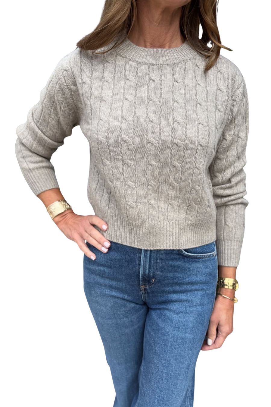 Bobbie Cable Crew Neck in Barley Marl