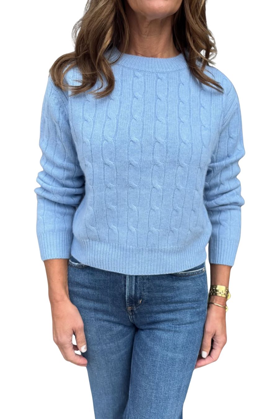 Bobbie Cable Crew Neck in Sky Melange