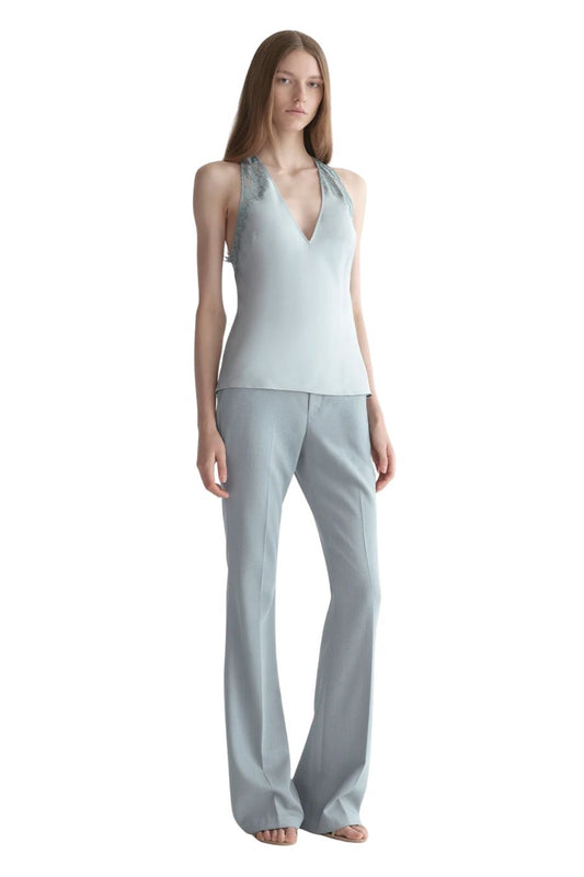 Wes Satin and Lace Top in Slate Blue/Grey Sky