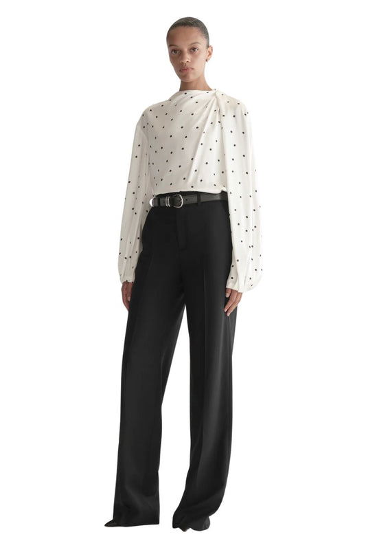 Blaire Polka Dot Satin Top in Cream/Black