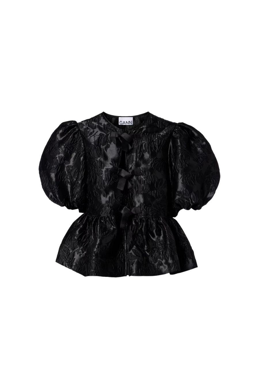 Satin Cloque Peplum Blouse in Black