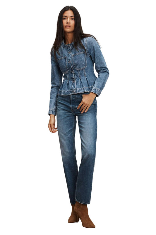 Zahara Peplum Denim Jacket in Time Warp