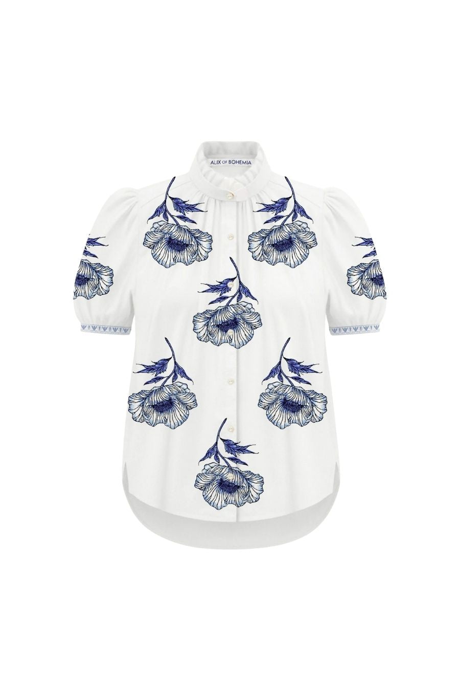 Winnie Indigo Poppy Shirt in Off White/Blue