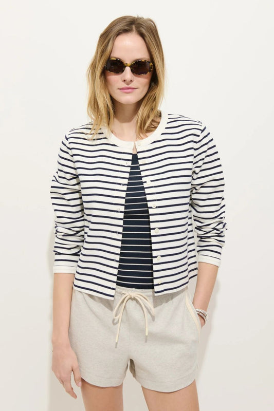 Coco Sport Cadigan in Ivory/Navy Stripe