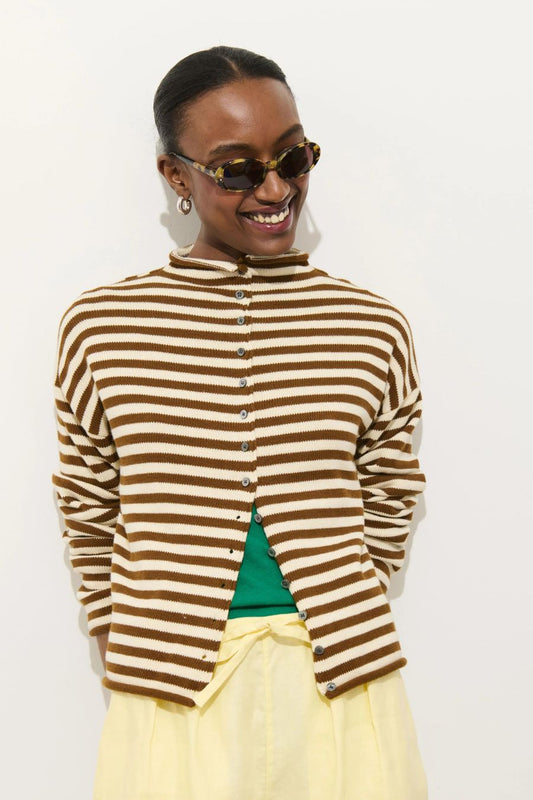Taylor Striped Cardigan in Ivory/Brown