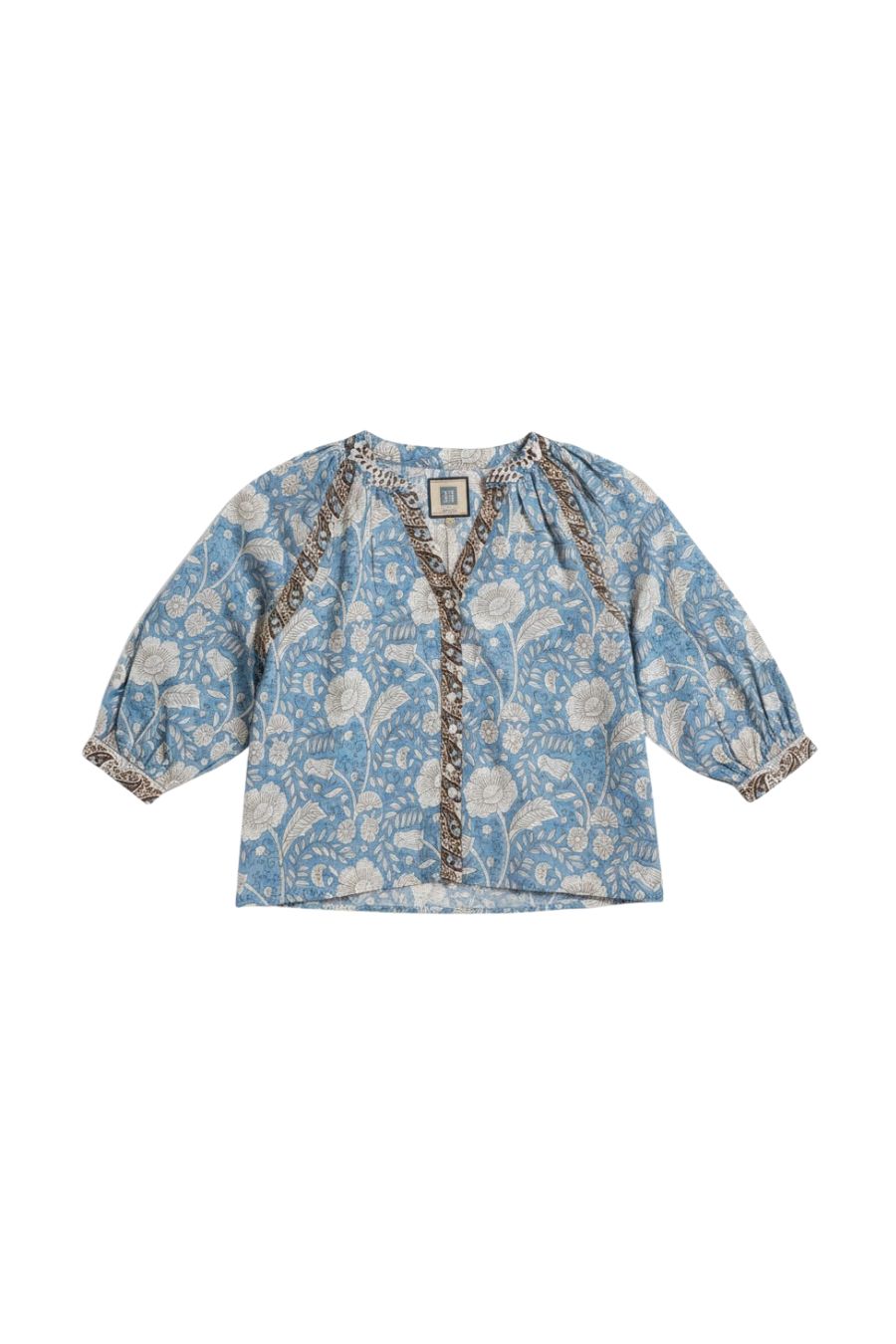 Clara Top in Blue/Brown Print