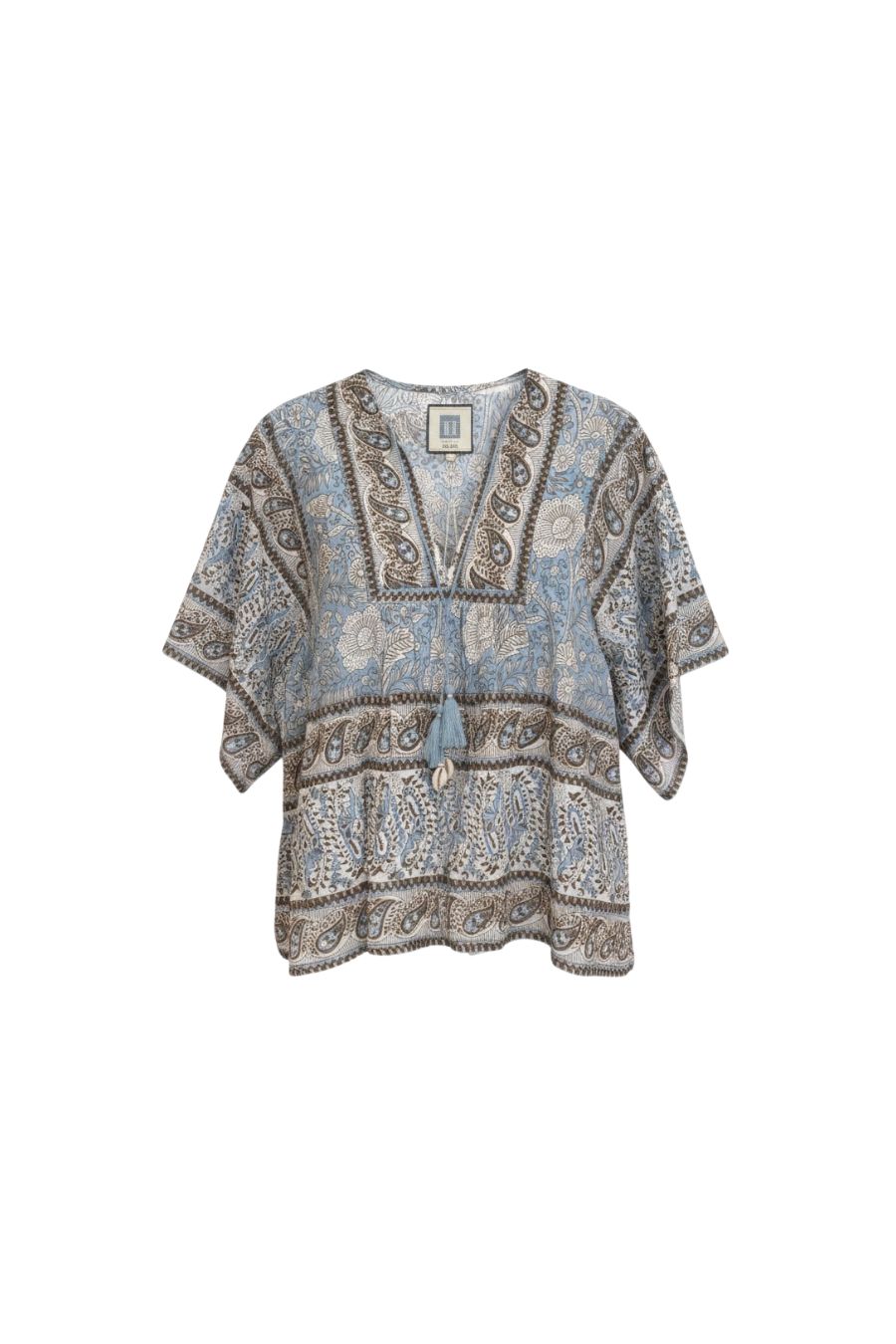 Angel Top in Blue/Brown Print
