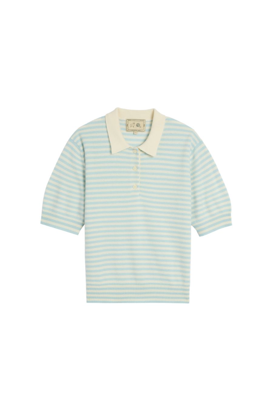 Amelia Stripe Cashmere Polo Top in Ivory/Blue