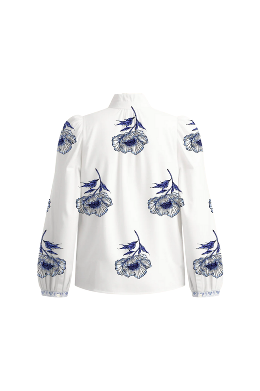 Annabel Indigo Poppy Shirt in Off-White