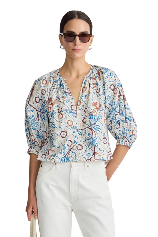 Nele Lantern Sleeve Top in Earthly Delights Batik