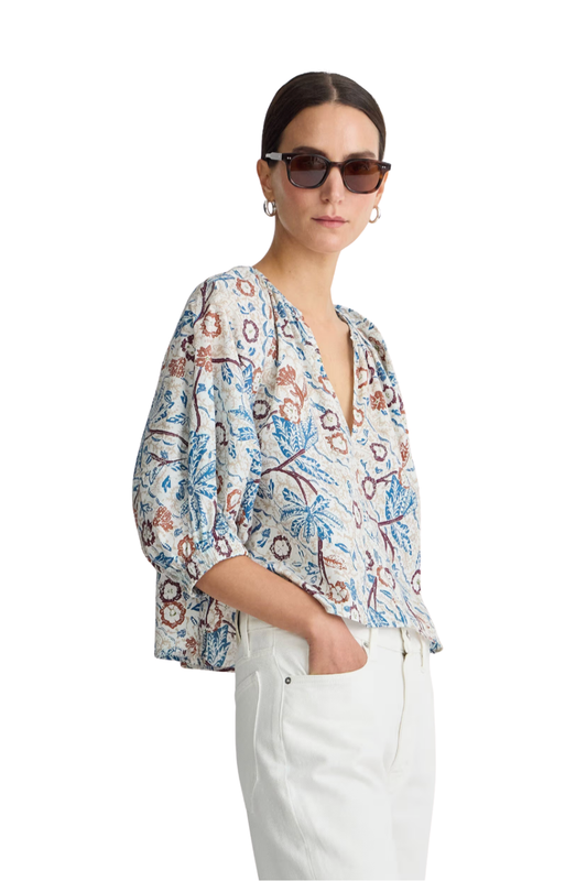 Nele Lantern Sleeve Top in Earthly Delights Batik