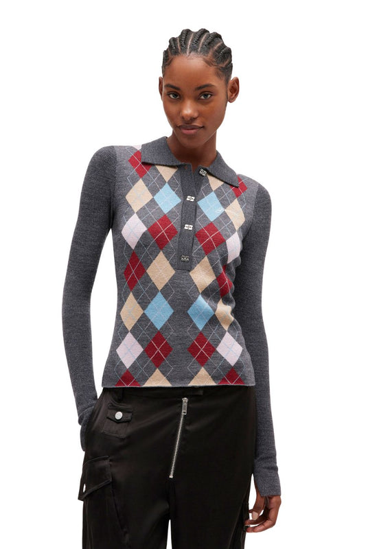 Dark Grey Knitted Polo Shirt