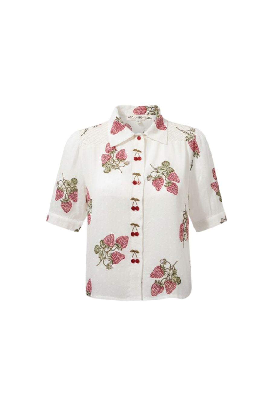 Peyton Strawberry Dot Shirt in Off-White