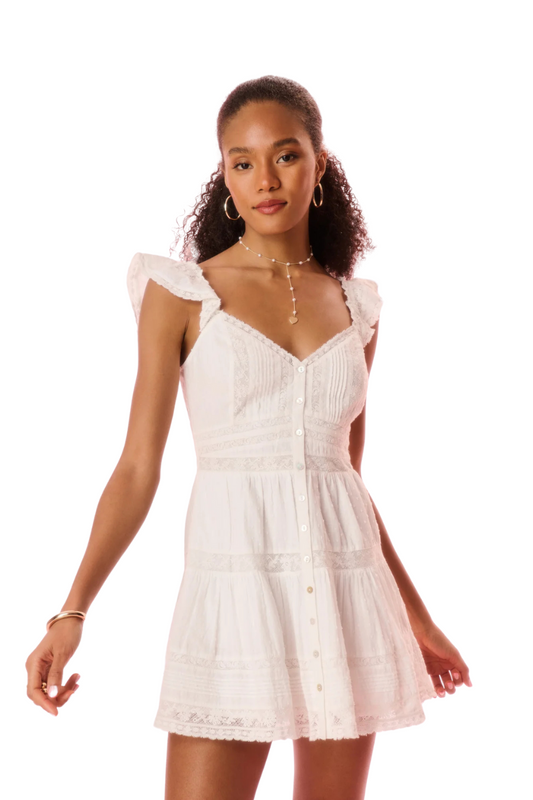 Rietta Cotton Lace-Trimmed Mini Dress