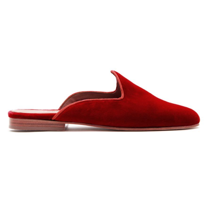 Red shop velvet mules
