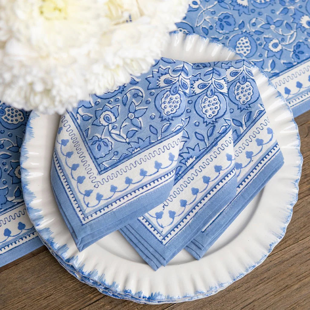 Pom Fan Flower Blue & White Napkin | Set of 4