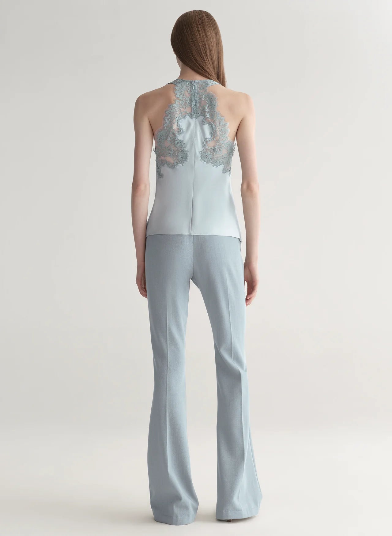 Wes Satin and Lace Top in Slate Blue/Grey Sky