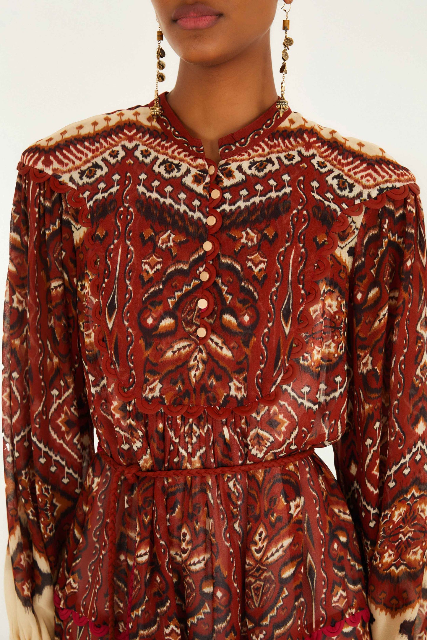 Sand Ainika Pineapple Tapestry Long Sleeve Mini Dress