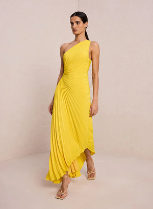 Delfina Matte Pleated Dress in Sunshine Yellow