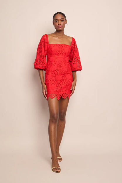 Montauk Dress in Red Embroidered Eyelet