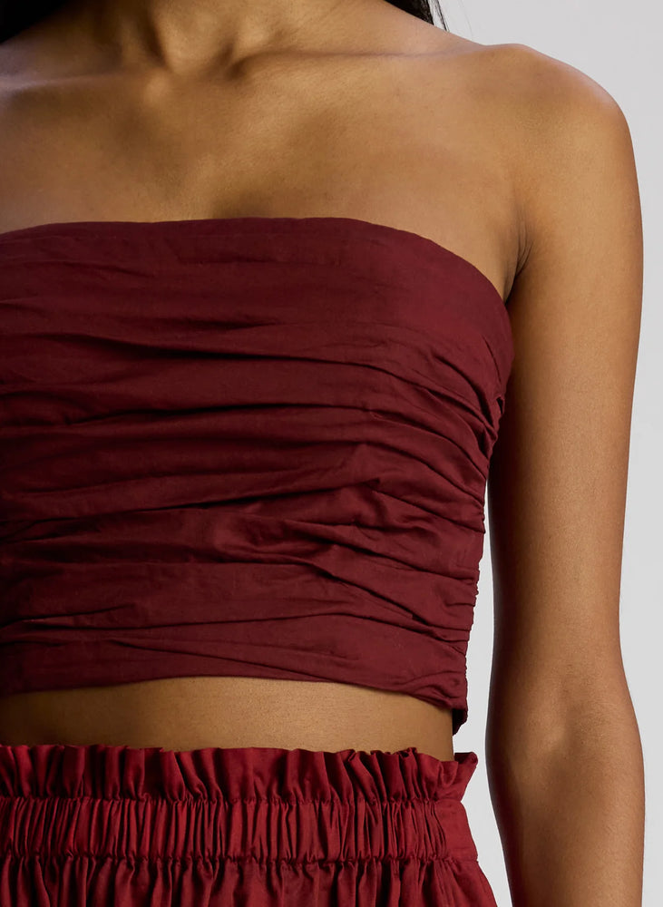 Gisele Ruched Strapless Top in Syrah