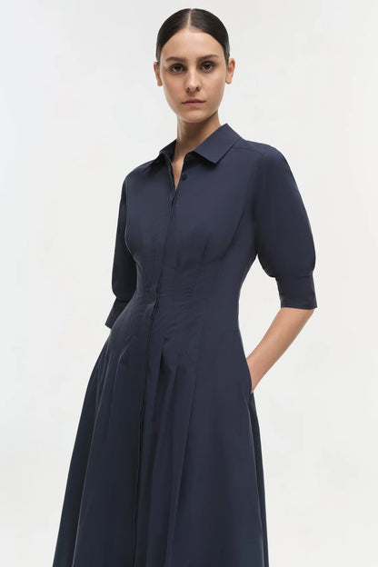 Jazz Pintuck Midi Dress in Midnight