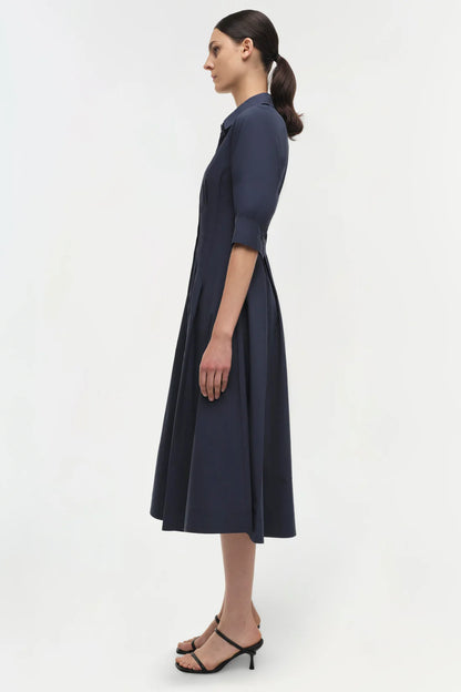 Jazz Pintuck Midi Dress in Midnight