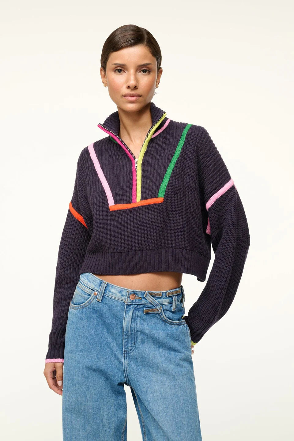 Cropped Hampton Sweater in Navy Multi
