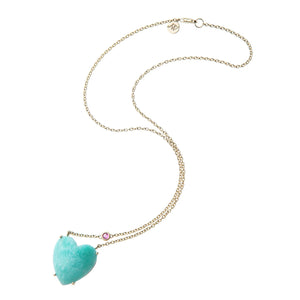 LOVE Amazonite Carved Heart Necklace with Gold Setting