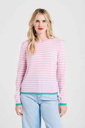 
            
                Load image into Gallery viewer, Cashmere Tipped Little Stripe Crew in Rose and Cream
            
        
