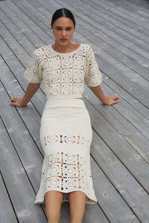 Jana Crochet Skirt in Ivory
