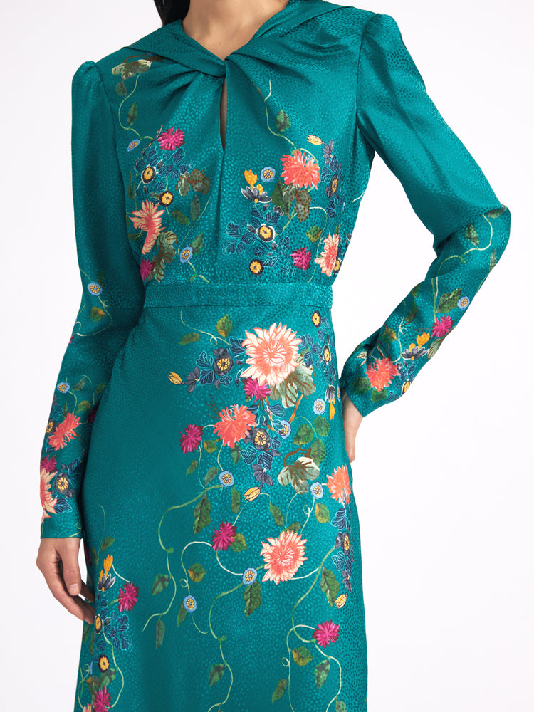 Claudia Midi Dress in Peacock Fiori Print