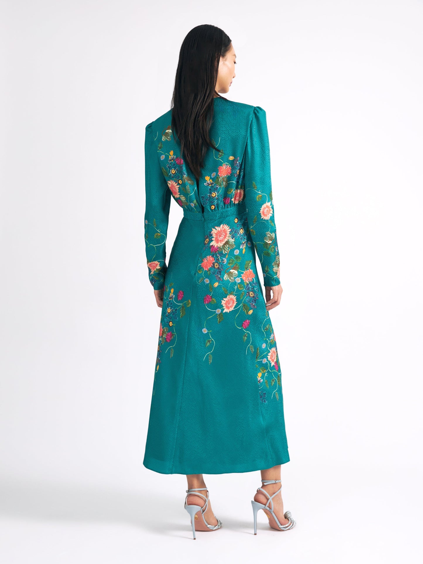 Claudia Midi Dress in Peacock Flori Print