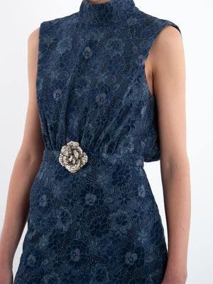 Fleur Lace Dress in Metallic Navy Rose