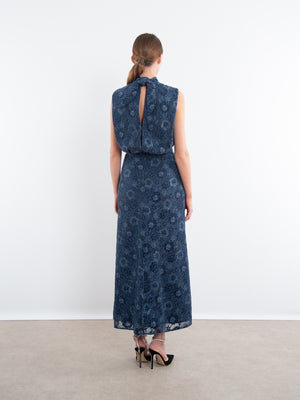 Fleur Lace Dress in Metallic Navy Rose