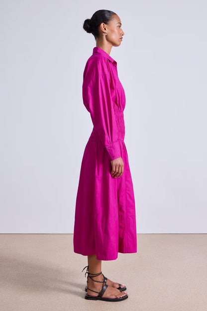 Sophia Smocked Shirt Dress in Fuschia