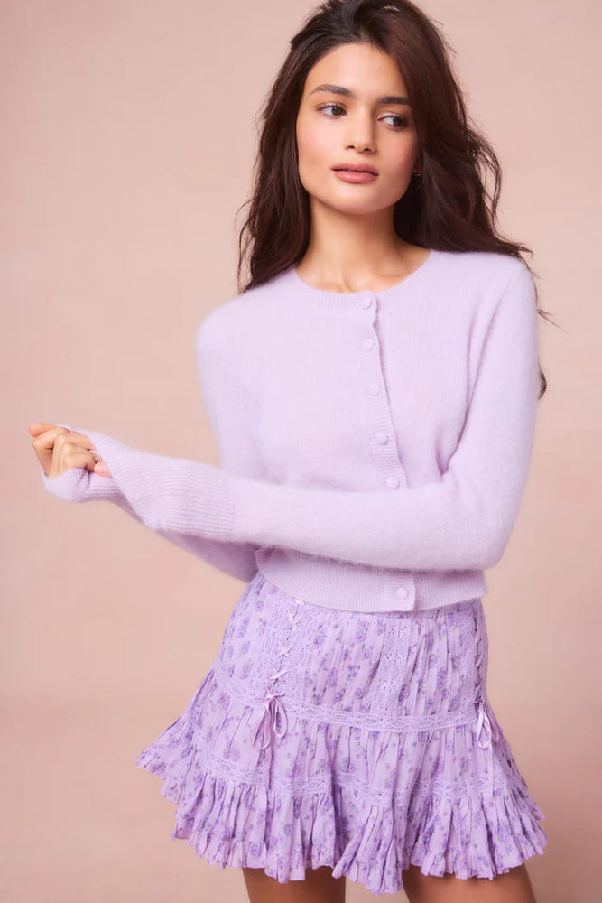 Adeanne Cropped Cashmere Cardigan in Iris Petal