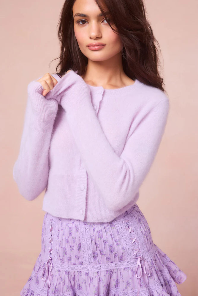 Adeanne Cropped Cashmere Cardigan in Iris Petal